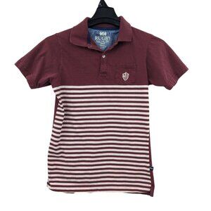 Striped Rugby Polo Shirt Men Size S Crest Patch Preppy Academia Sporty Varsity